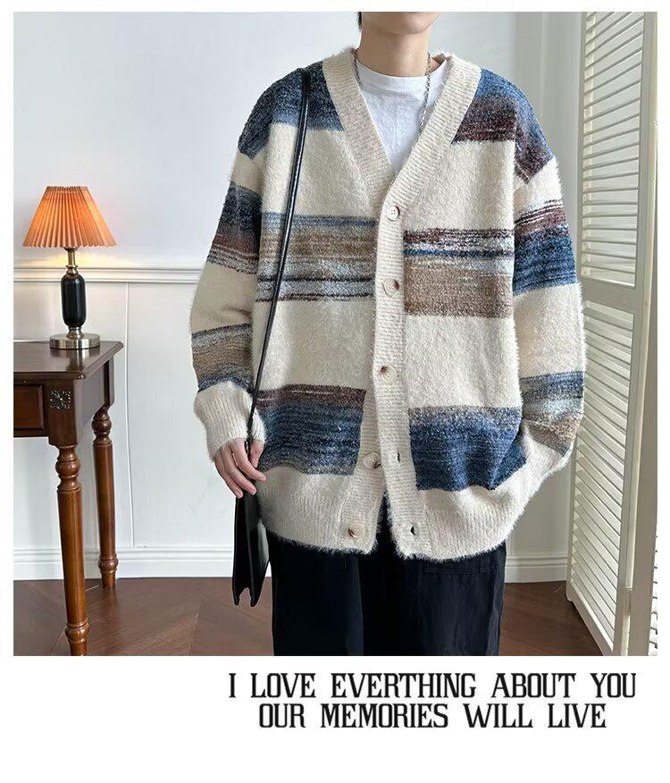 Autumn Men's Striped Gradient Cardigan Sweater