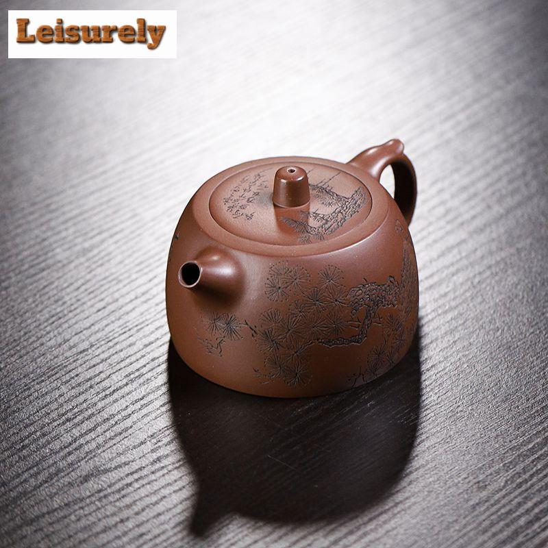 Ceainic Autentic Yixing din Argilă Purpurie 240ml Făcut Manual Vas Bine Curbat Argilă Purpurie Minereu Brut Ceainic Chinezesc Zisha Set de Ceai Colecție Cadou