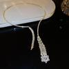 Elegant Rhinestone Flower Tassel Necklace for Women - Stylish Geometric Water Drop Design