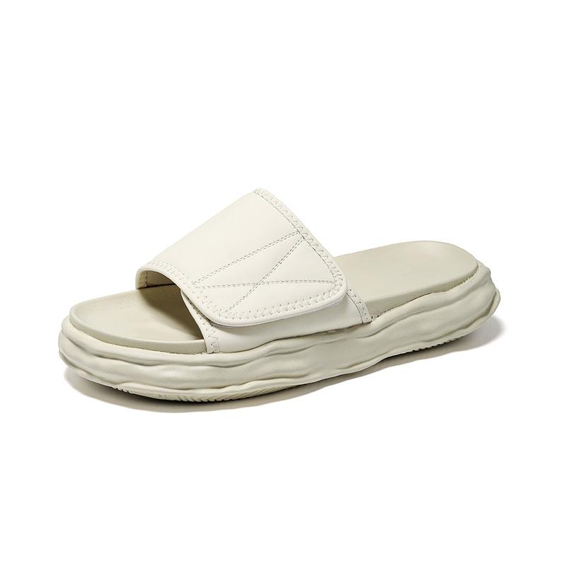 

Сандалии мужские 2025 новые кожаные на толстой подошве пляжные летние нескользящие и износостойкие двойные классные тапочки 4887-R 44 белый