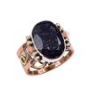 Natural Blue Sunstone Gemstone 925 Solid Sterling Silver Two Tone Ring S.8 T6Q34