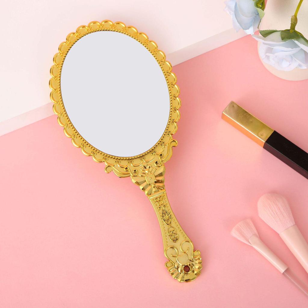 European-Style Irregular Shape Retro Handheld Makeup Mirror with Portable Handle
