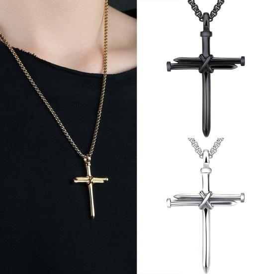 Man Women Titanium Steel Cross Pendant Long Chain Necklace Jewelry Gift