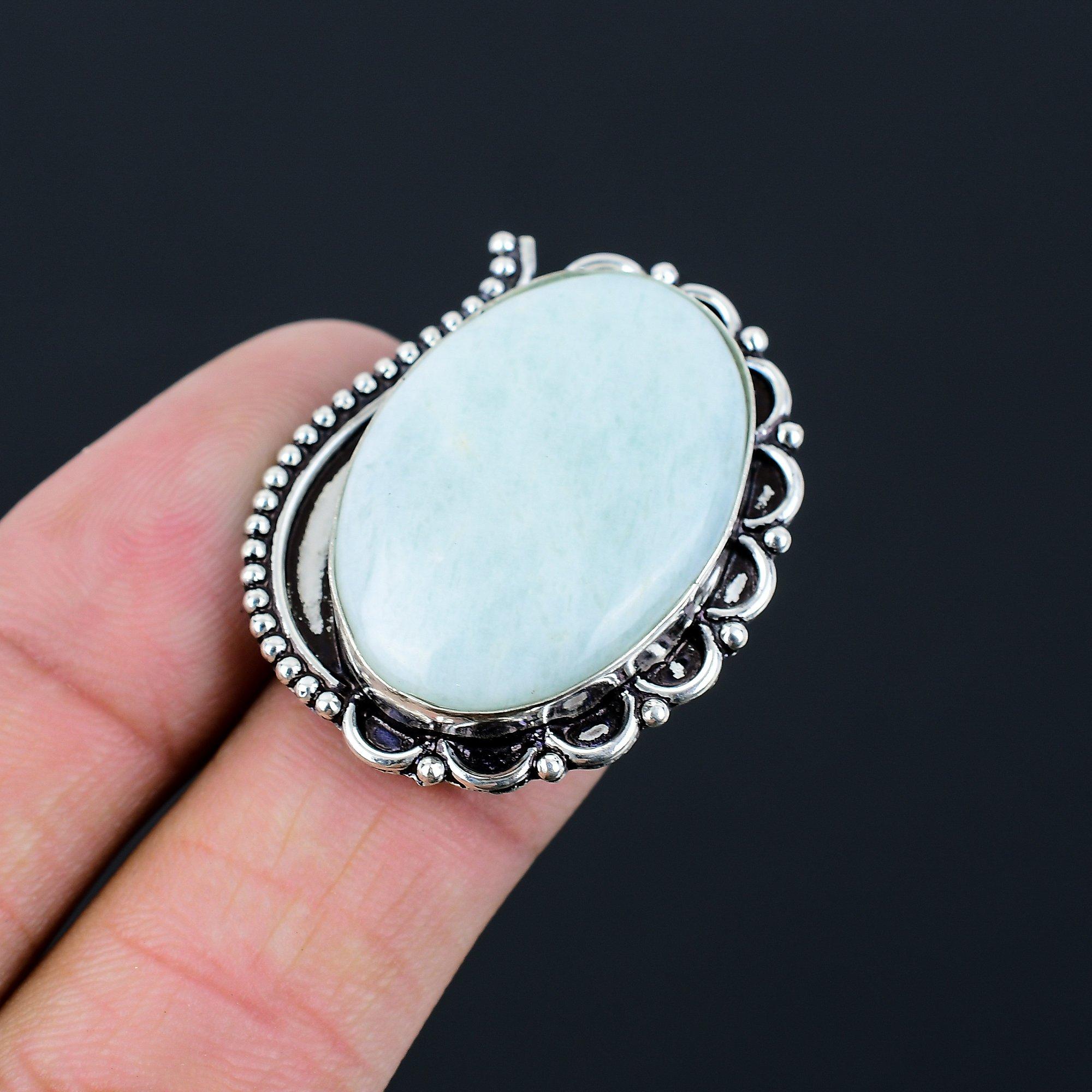 Daughters Day Deal 925 Silver Amazonite Gemstone Promise Ring Jewelry Size 7.5 7.5
