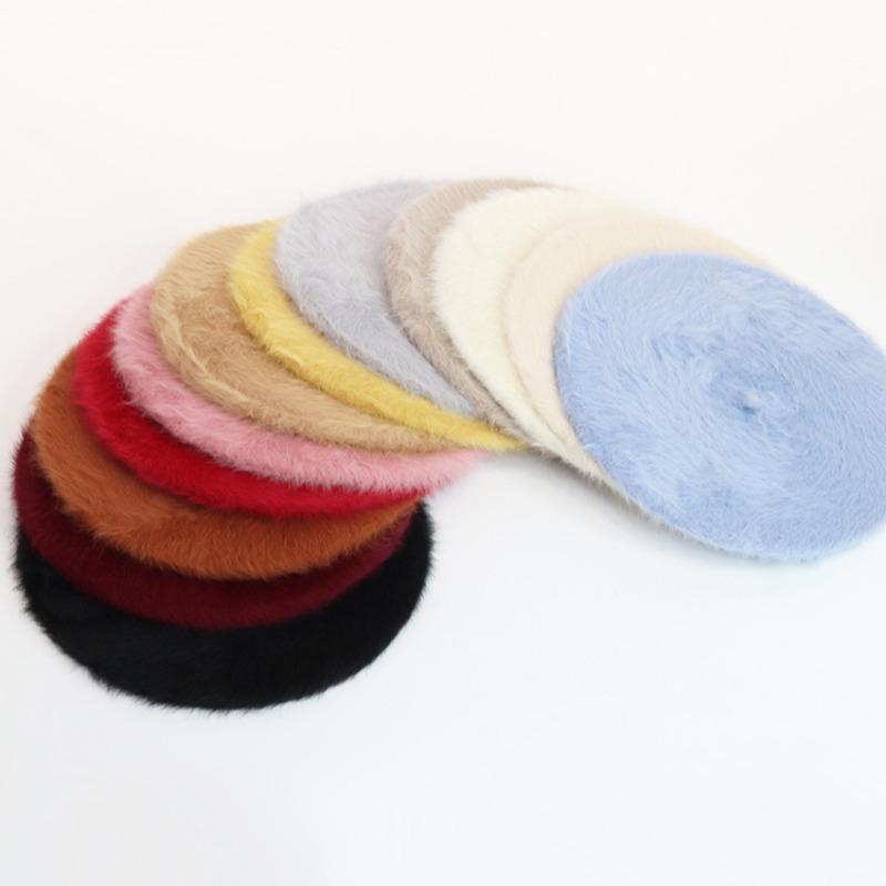 Winter Fake Rabbit Fur Beret Hats Women French Painter Hat Girls Solid Color Soft Berets Lady Fashion Flat Wool Berets