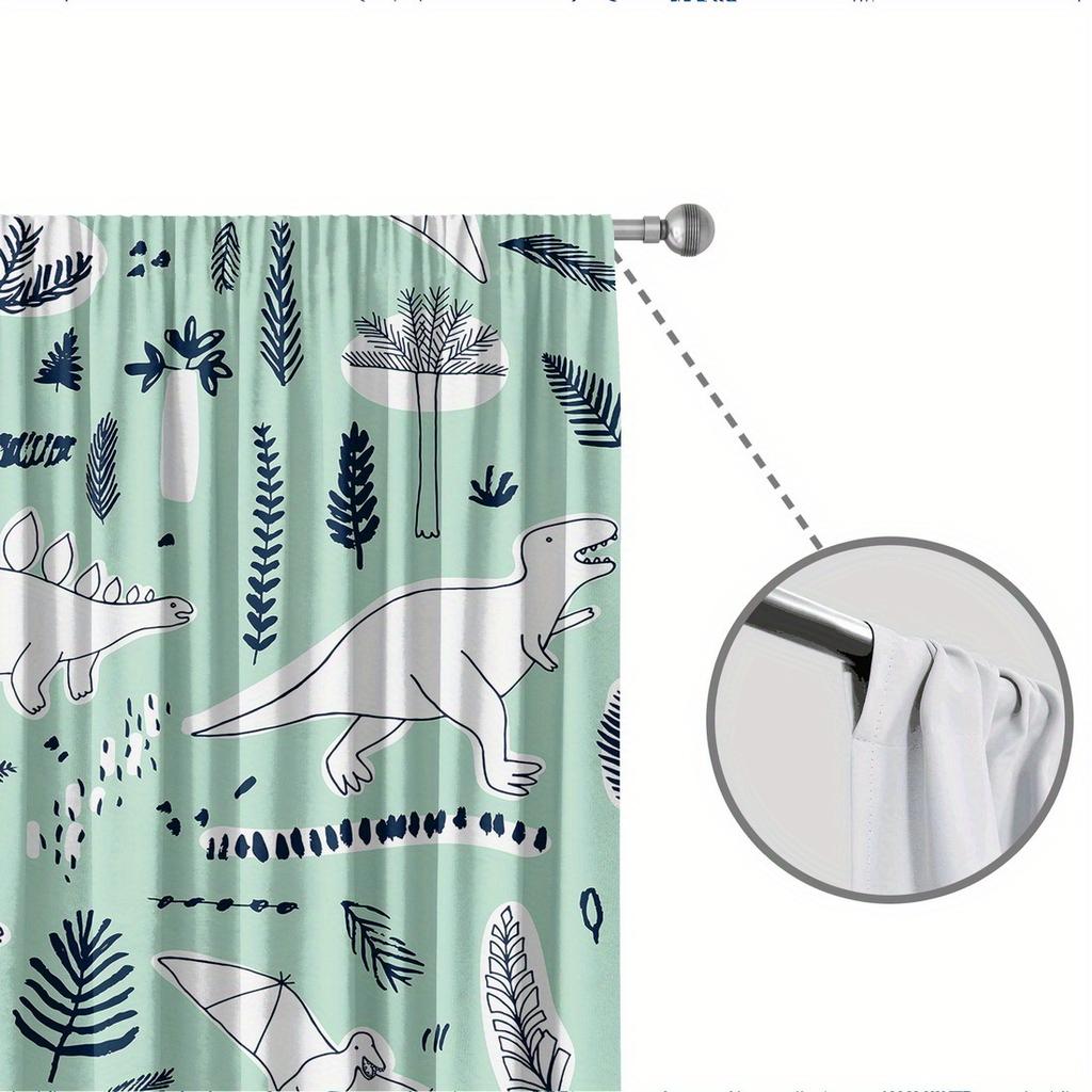 2-piece Cartoon Dinosaur Print Curtains   Polyester Fabric   Machine Washable   Suitable for Bedroom Living Room Decoration