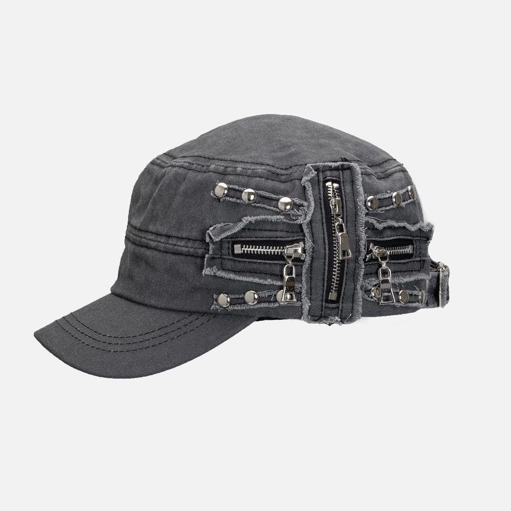 Джинсовый берет с заклепками в стиле Y2k Тканевая шляпа для верховой езды Ретро Ретро Бейсболка Путешествия серый
