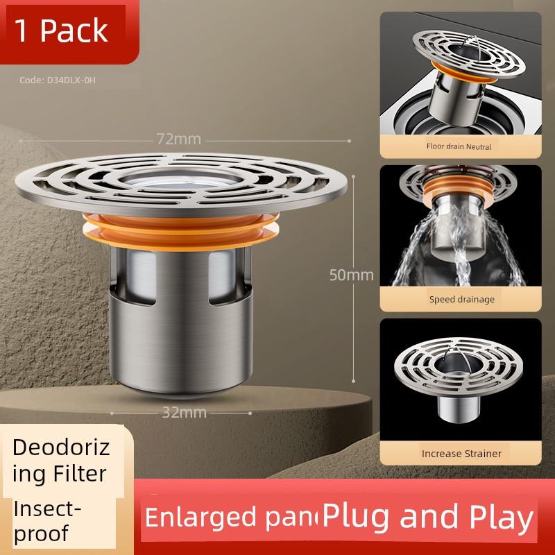 Copper Floor Drain Neutral Inner Core Insect-Proof Closed Cover Bathroom Drain Outlet Downcomer Anti-Odor Handy Gadget