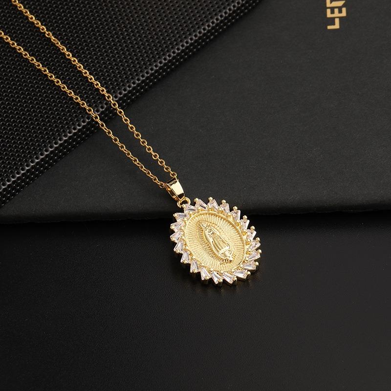 European and American Fashion Micro inlaid Color Zircon Pendant Women's Jewelry Virgin Mary Necklace