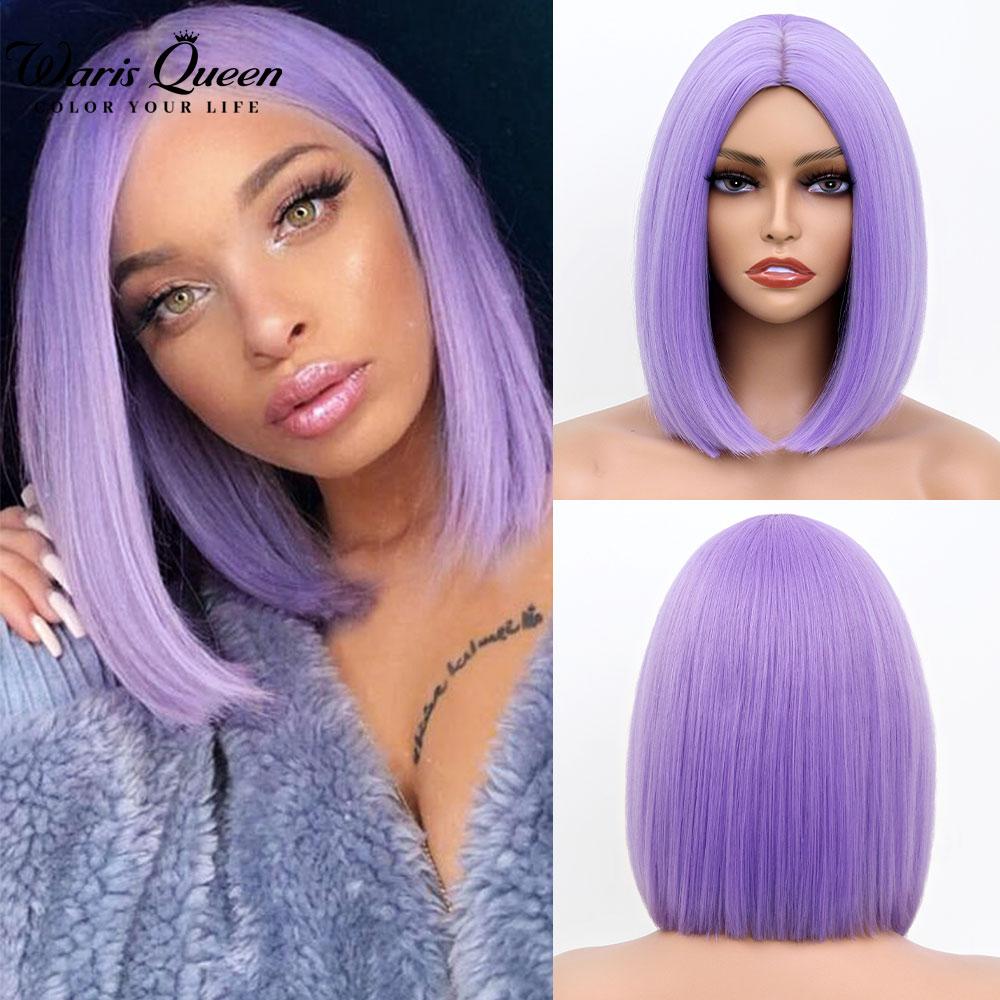 Short Bob Wig With Bangs Synthetic Wigs For Women Straight Ombre Rose Red Pink 12 Inch Heat Resistant Lolita Cosplay Party Hair