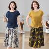 Summer 2025 Mom's Short-Sleeve T-shirt & Skirt Set for Middle-Aged Women