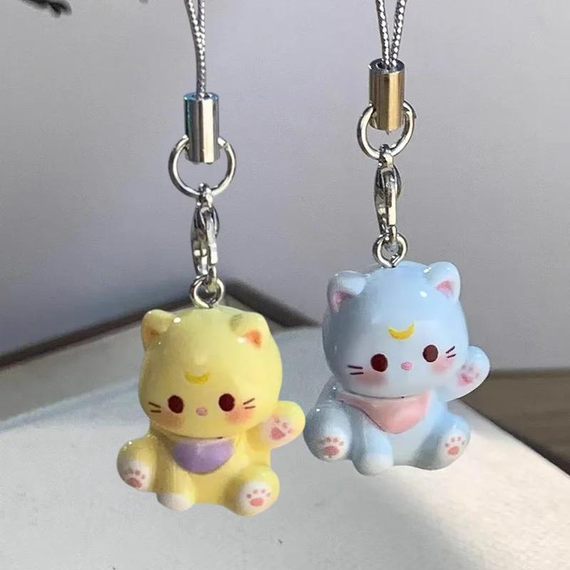 3pcs Fashion New Cartoon Small Cat Cute Keychain Phone Chain Resin Keyring Bag Pendant Couple Key Chains Gifts Women for Jewelry
