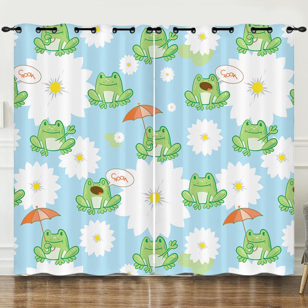 Curtain Cartoon Animal Frog 3D Digital Printing Blackout Curtain Punching