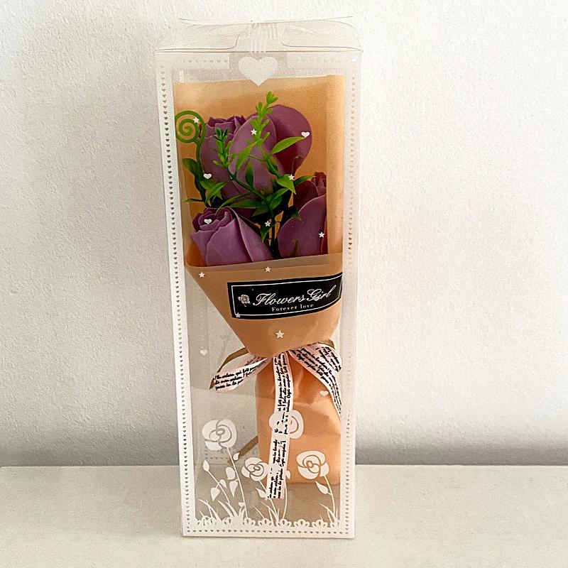 1 Set Luxury Soap Flower Arrangement for Valentine's Day 3 Rose Soap Bouquet Gift Box 9x7x25cm