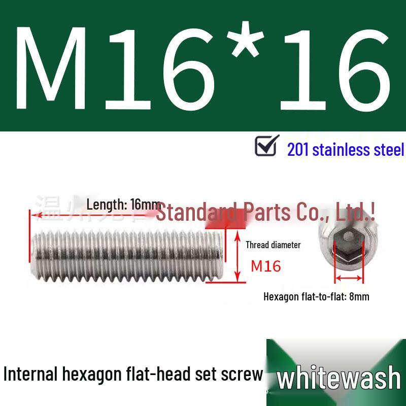 201 Stainless Steel Headless Set Screw - Flat End Socket Screw
