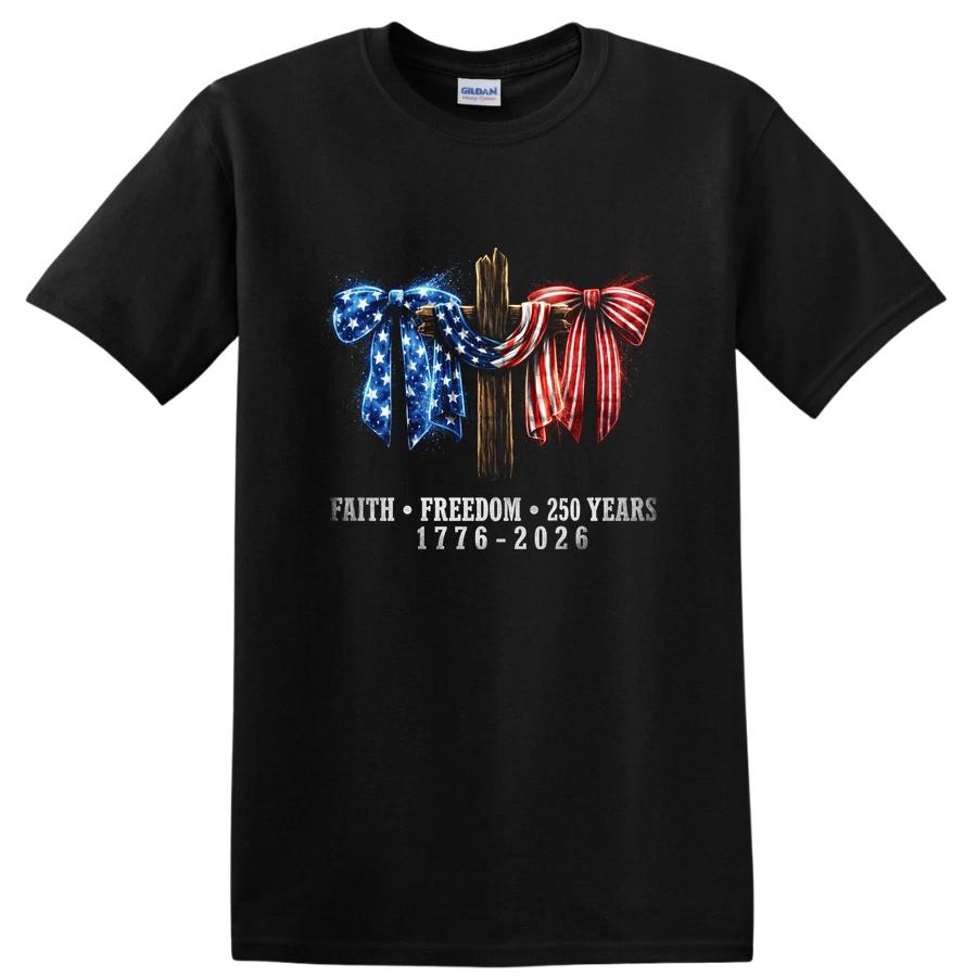 Faith Freedom 250 Years Anniversary Christian Cross Ribbon T Shirt Tee XXL