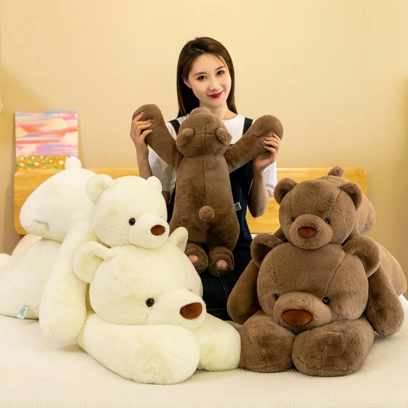 60/100CM Prone Polar Bear Brown Bear Plush Toy Arm Weighted Particle Soft Pillow To Give As a Gift To Friends