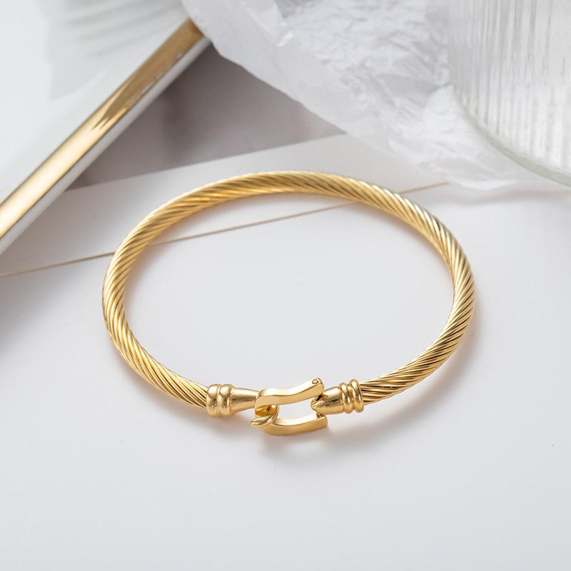Gold Color Stainless Steel Heart Pendant Charm Bangle Bracelets For Men Women Jewelry Gift