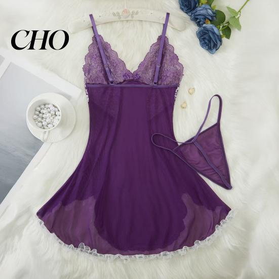Accattivante Camicia da Notte Taglie Forti Sexy Babydoll per Donna, Scollo a V Pizzo Profondo Camicia da Notte Rete Trasparente Camicia da Notte, Spalline Sottili Chemise Slip Dress