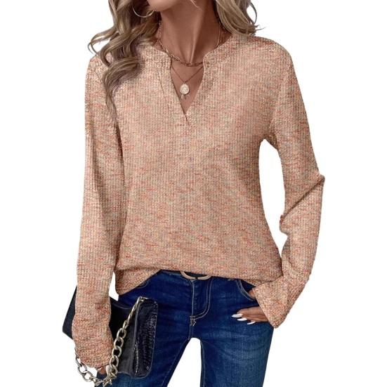 

Women Tops V-Neck Long Sleeve Soft Stretchy Loose Fit Pullover Tops Spring Autumn Commuting Style Shirt Vacation Office Wear L золотистый