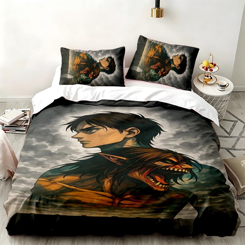 Attack On Titan 3pc Set Perfect for Bedroom Use Comfortable Bedding Set Includes a Duvet Cover and Two Pillowcases Ideal Birthday or Christmas Gift