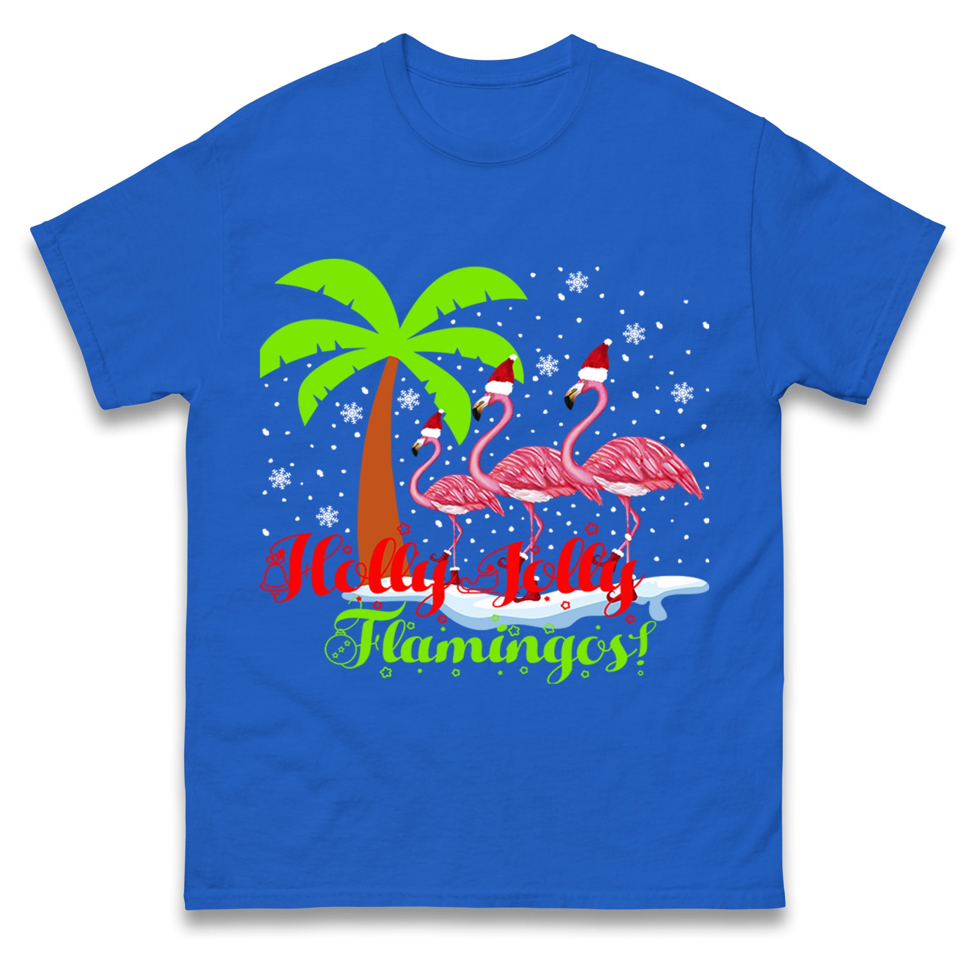 Holly Jolly Flamingos Christmas Mens T Shirt Womens Tops Tees L