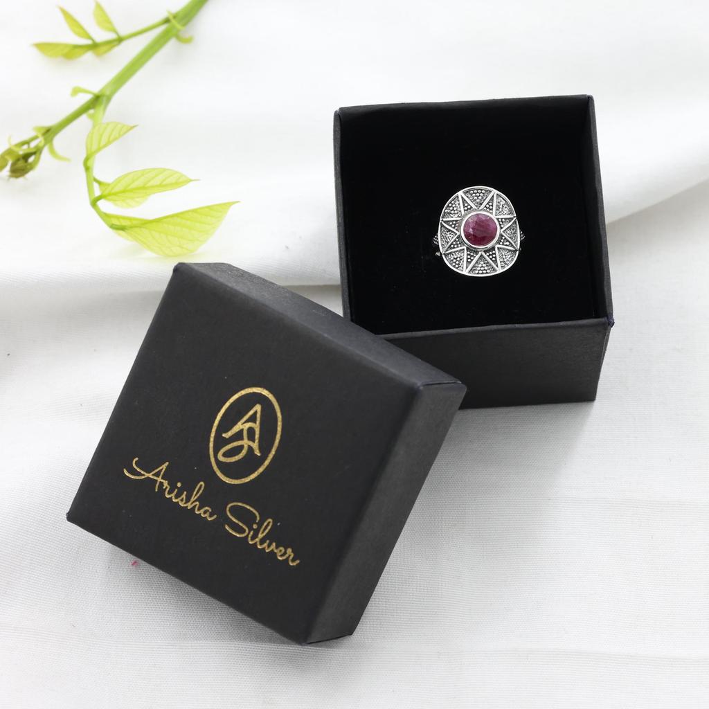 Lab Created Ruby Silver Ring, 925 Sterling Silver Handmade Jewelry, Silver Ring, Unisex Jewelry Ar8938