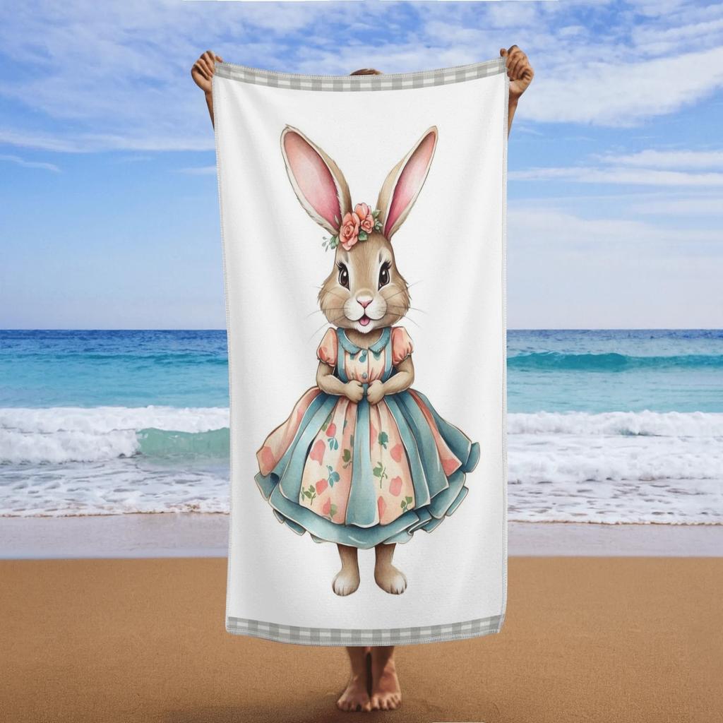 Easter Bunny Beach Towel -Soft, Lightweight, Cute Bunny Design, Great for Travel, Swimming, Yoga, Camping - Easter Themed Design