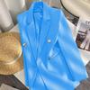 Women Long Sleeve Blazer Jacket Lapel Double Breasted Gold Button Loose Fit Office Casual Suit Outerwear Coat