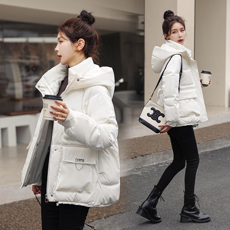Shiny Wash-Free Hooded Down Cotton Women's Winter Jacket - Short Korean Style, Thickened and Fashionable.