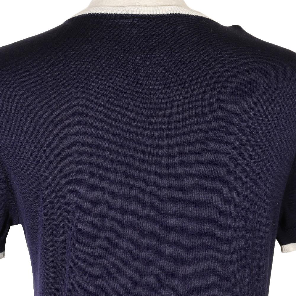 CHANEL Short sleeve knit P06382 96P Navy blue cotton Women Used