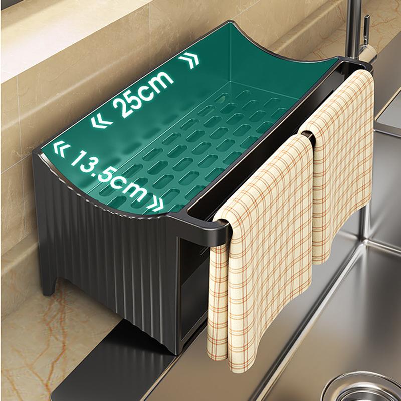 Suport pentru chiuvetă de bucătărie cu tavă cu auto-scurgere, organizator pentru cârpe de burete, baie, pentru cosmetice, pentru curățarea feței, raft de depozitare pentru uz casnic