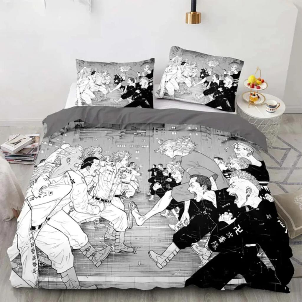 3D Anime Tokyo Revengers Bedding Set Polyester Double Single Full Size Anime Bed Set Adults Teens Bedroom Luxury Duvet Cover Set
