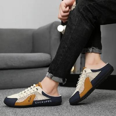 Herren, Rutschfest, Lässig, Slipper, Atmungsaktiv, Gummisohle, Runde Zehenpartie, Bequeme Schuhe mit blauen und weißen geometrischen Mustern, Strapazierfähige Schuhe mit gutem Grip