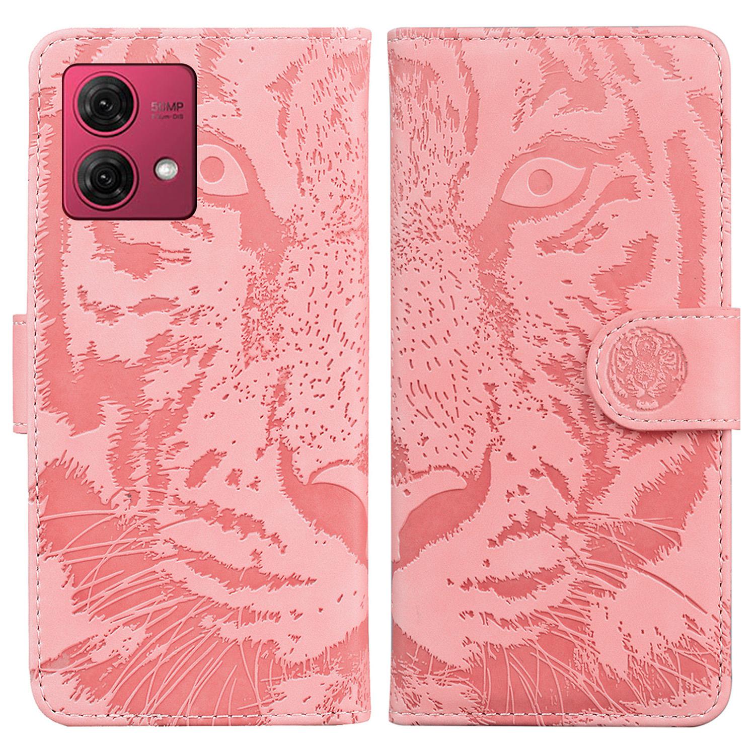 

For Motorola Moto G84 5G Case Tiger Imprint PU Leather Cover with Wallet Pink