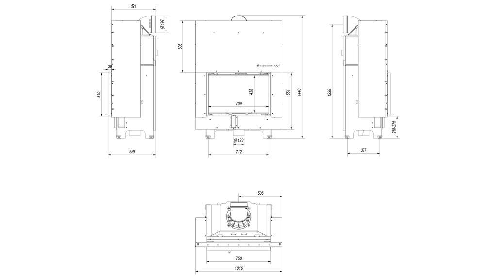 Steel fireplace KRATKI MBO 15 kW Ø 200 Lift-up self closing door