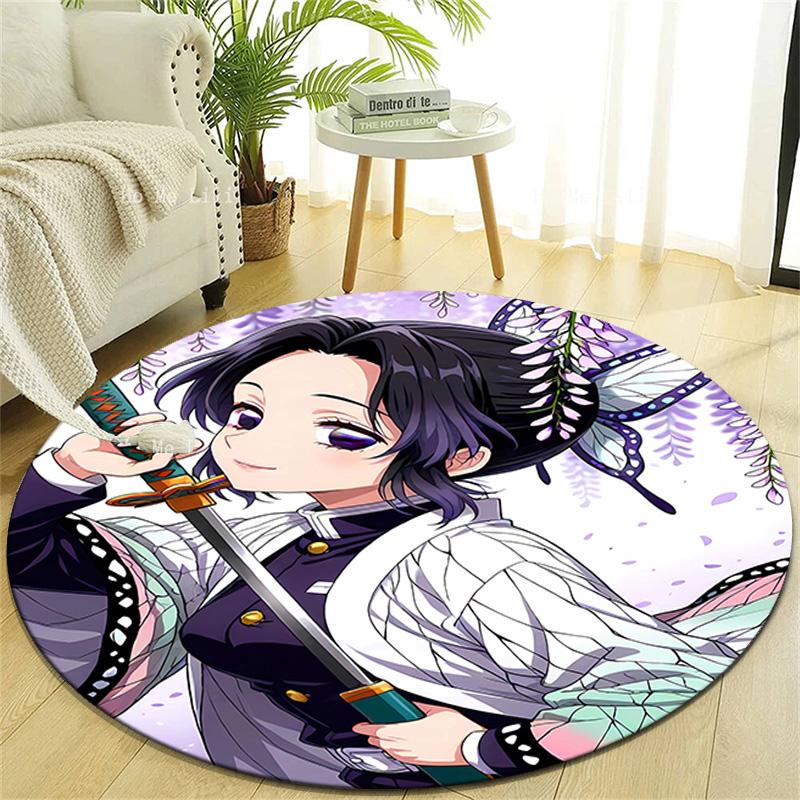 1pc Demon Slayer2 Design Printed Area Round Carpet for Bedroom Living Room Home Decor Rugs Mat Non Slip Mat Rug for Bedside