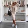 Women's Knit Dress with Matching Short Cardigan, Elegant Outfit