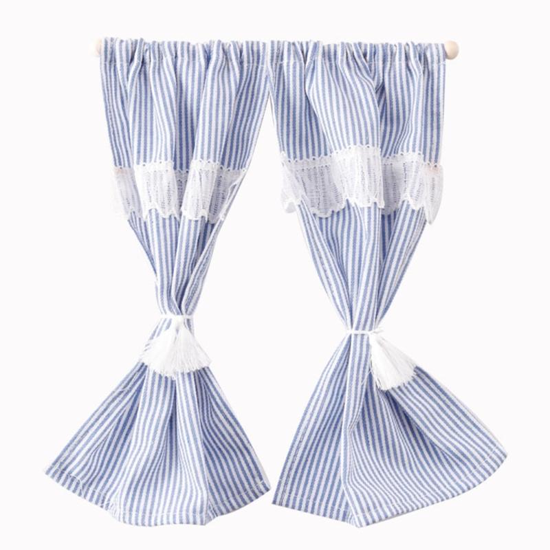 Miniature Decorative Window Curtain Stripe Curtain Accessory For 1/12 Dollhouses Scene Bedroom Landscape Accessories