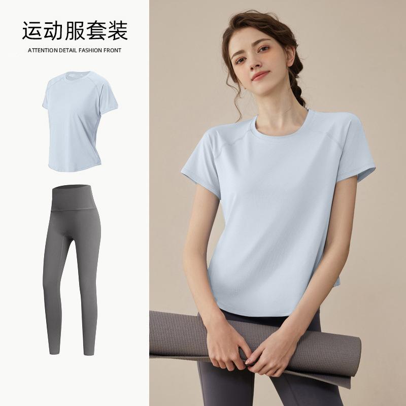 Yoga suit, women's spring loose and breathable T-shirt, loose and quick-drying fitness suit, thin running sweat suit