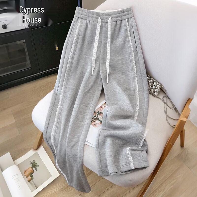 Women s High-Waist Lace Trim Drawstring Sports Pants M