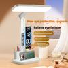 LED Desk Lamp with Digital Clock, Dimmable Eye-Caring Light with Pen Holder, USB Charging for Study, Home
