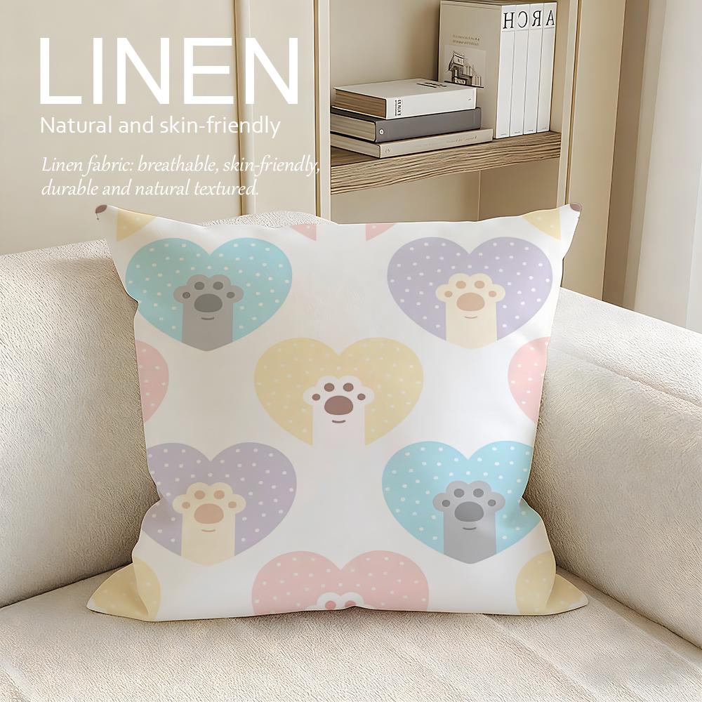Art Paw Print Cushion Cover Linen Decorative Pillowcase Set Pcs x x x Breathable Washable Sofa Cushion Cover
