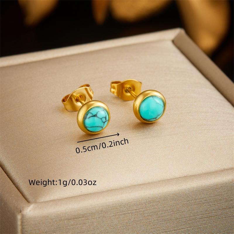 Stainless Steel Round Turquoise Necklace Bracelet Earrings Suit for Womens Jewelry Set