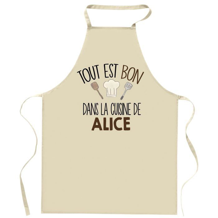 Planetee Tablier Tout est bon dans la cuisine de ALICE | Cadeau original Prénom pour Cuisinière | Vêtement Blouse protection