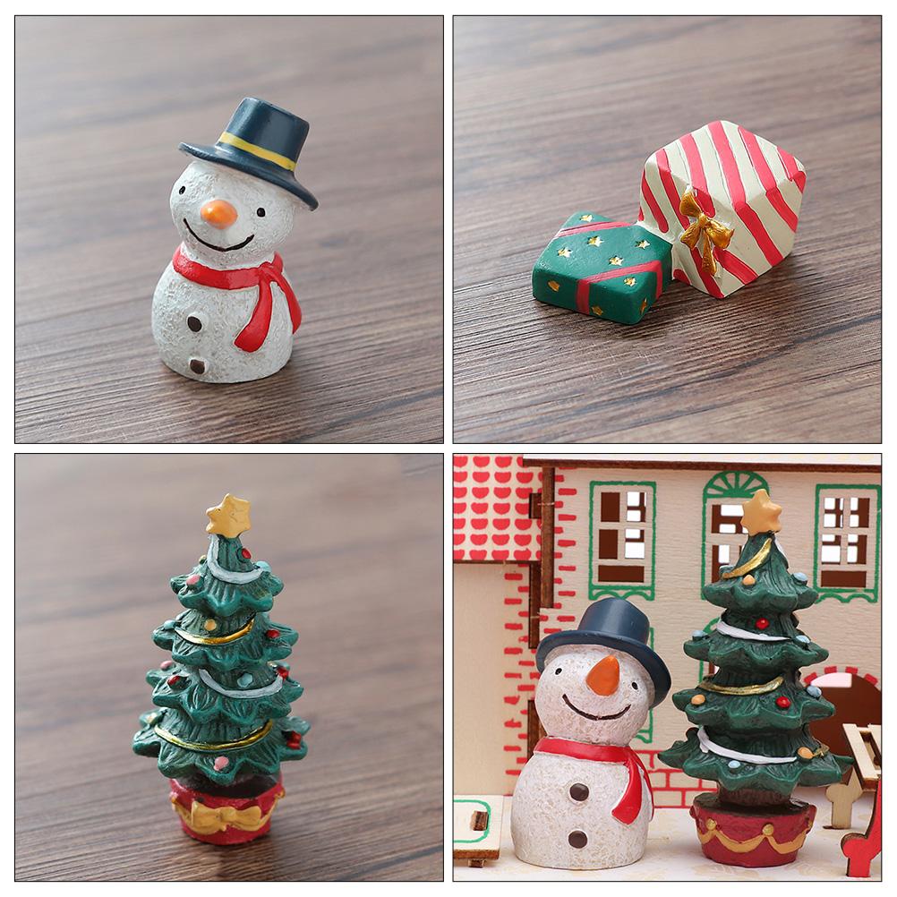 3 buc Decoratiuni pentru acvariu Decoratiuni pentru tort de Craciun Figurine de Craciun in miniatura Micro Peisaj Casa Om de zapada decorativ