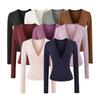 Women's Spicy American Deep V-neck Waist-cinching Long-sleeve T-shirt - Slim Fit for Autumn