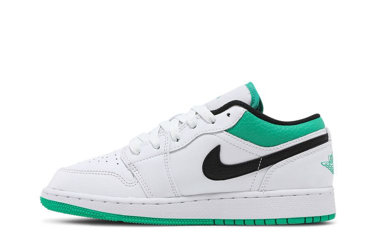 Jordan 1 Low White Lucky Green Tumbled Leather (GS) Sneakers