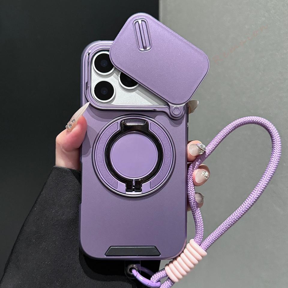 Bracket Wrist Strap Magnetic Case for iPhone 17E 15 12 11 13 14 16 E 17 Air Pro Max 16 Plus Magsafe Stand Armor Protection Cover