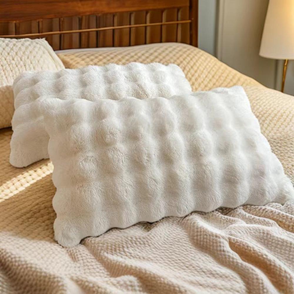 2pcs Warm Plush Fur Pillowcase Fluffy Pillow Cover Solid Color Sleep Pillowcase  Dormitory